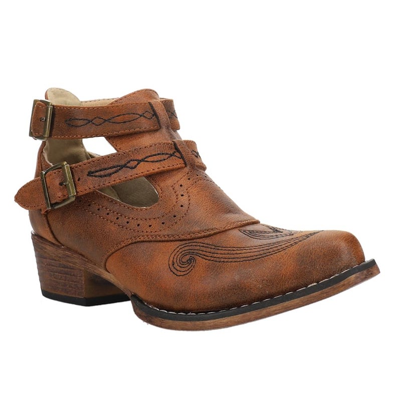 ROPER Womens Willa Embroidery Snip Toe Casual Boots Ankle Low Heel 1-2" - Brown - Size 7 B - Image 2